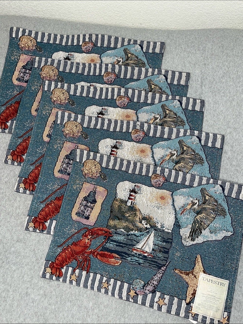 Tapestry Nautical Placemats Bundle Lot Of Five Coastal Lighthouse Beach